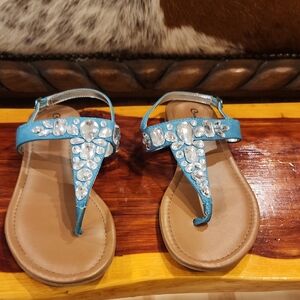 Curfew Blue Sandals with Rhinestone Accents